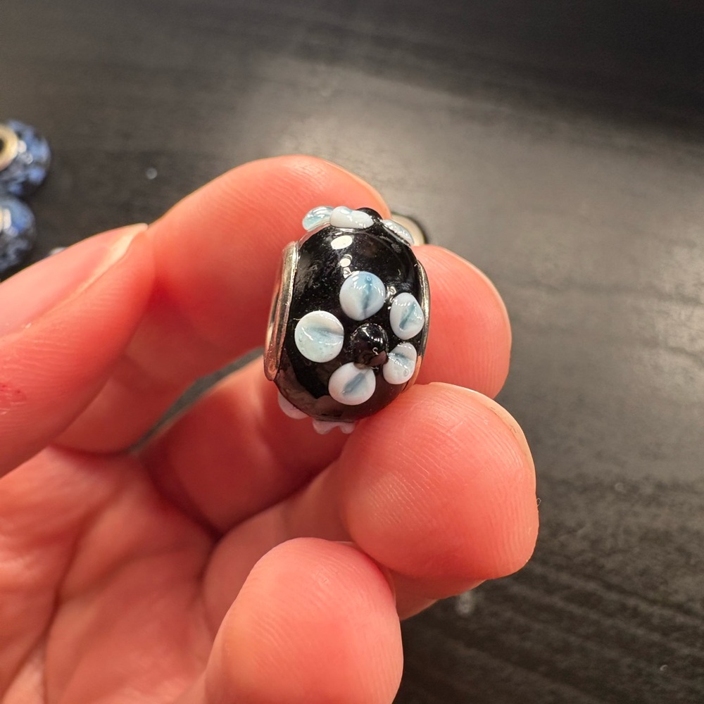 BLUE FLOWER PANDORA STYLE PAVE CHARM